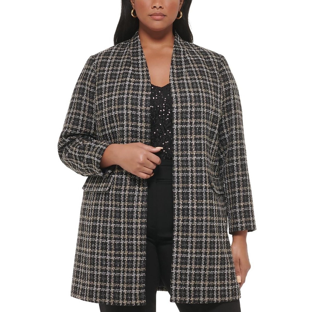 Calvin Klein Women's Size 18 W Black White Tweed Open Front Blazer Jacket - Picture 12 of 12